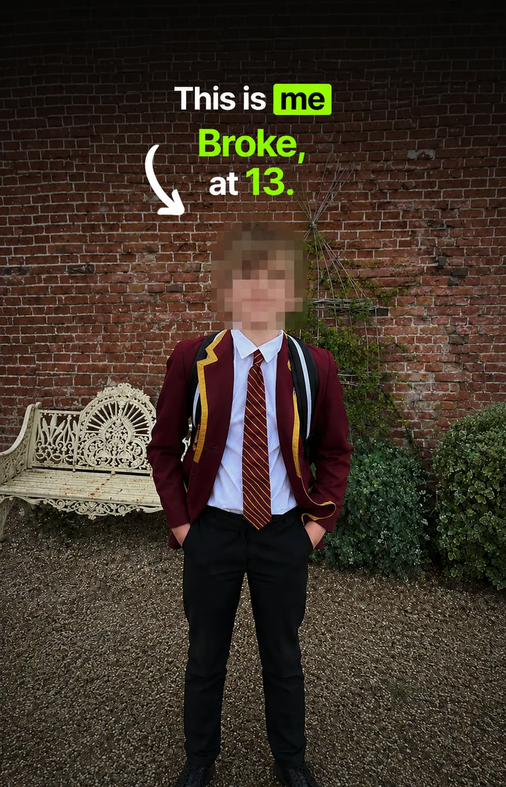 Ballinem at thirteen, in school uniform.